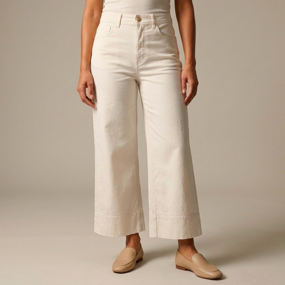 Everlane Womens Wide Leg Crop Pant Bone Off White High Rise Sz 6 Cotton Stretch
